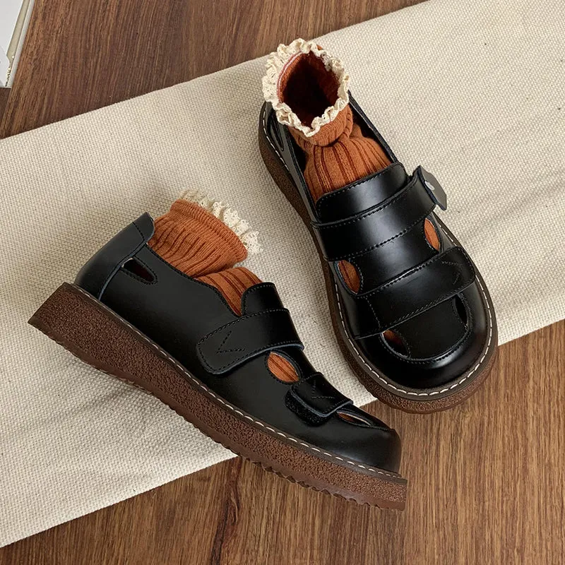 Women Perforated Breathable Genuine Leather Slip-Ons