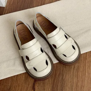 Women Perforated Breathable Genuine Leather Slip-Ons
