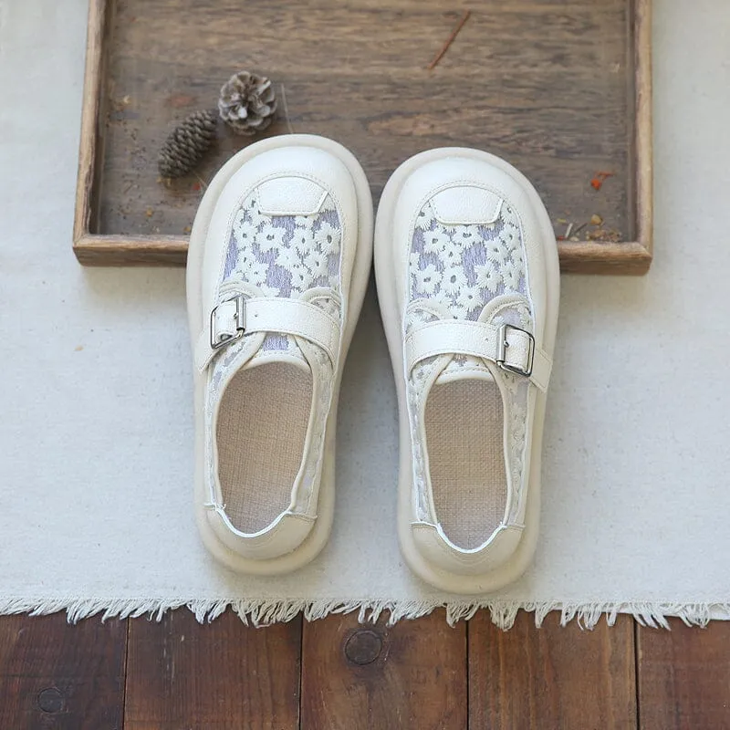 Women Retro Flat Breathable Soft Sole Mesh Slip-Ons