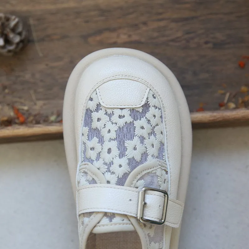 Women Retro Flat Breathable Soft Sole Mesh Slip-Ons