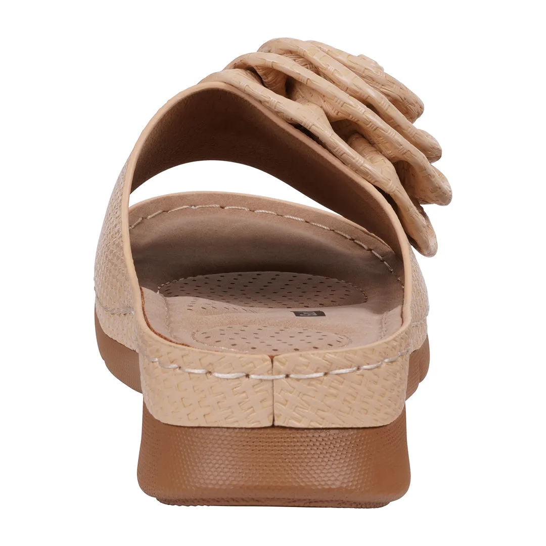 Women's Honey Natural Flower Rosette Flat Comfort Sandals