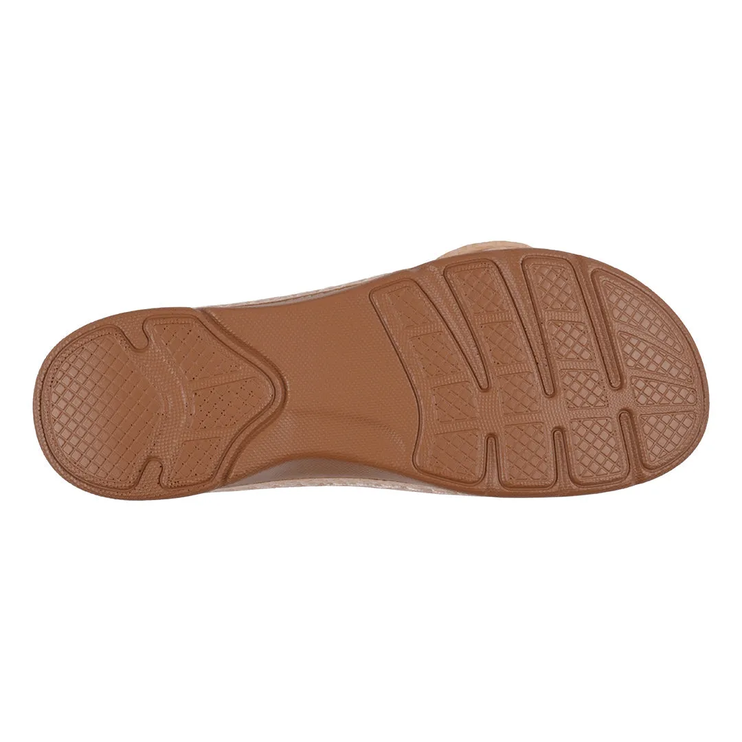 Women's Honey Natural Flower Rosette Flat Comfort Sandals