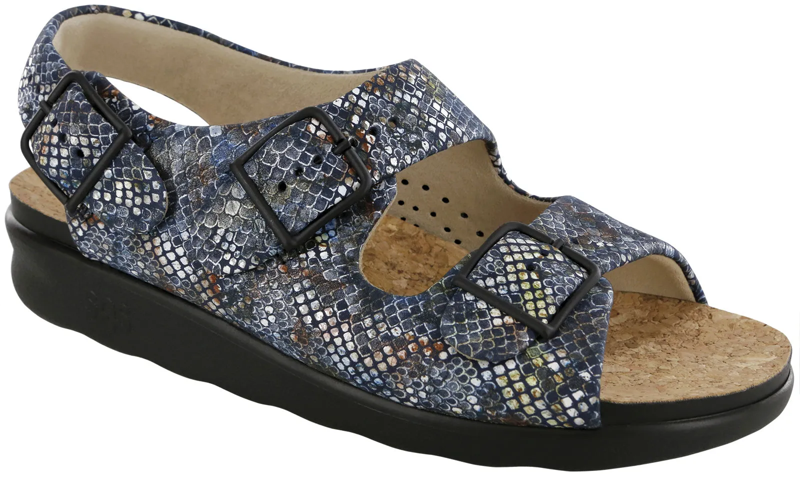 Women's Relaxed Heel Strap Sandal in Multisnake Navy