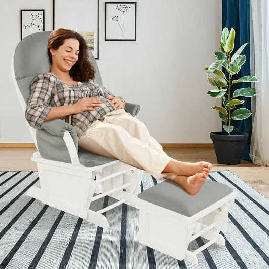 Wood Baby Glider and Ottoman Cushion Set with Padded Armrests for Nursing-Light