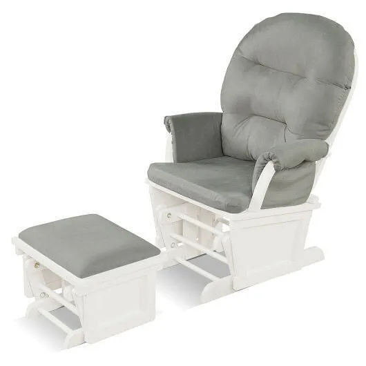 Wood Baby Glider and Ottoman Cushion Set with Padded Armrests for Nursing-Light