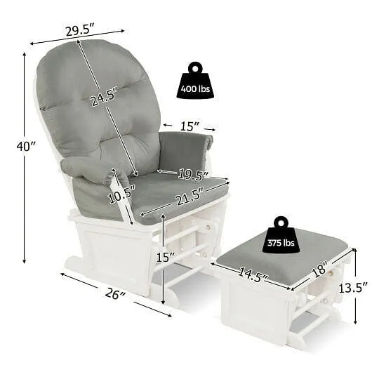 Wood Baby Glider and Ottoman Cushion Set with Padded Armrests for Nursing-Light