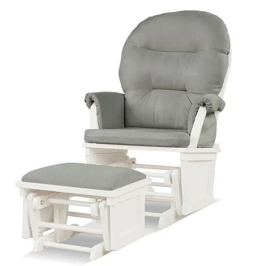 Wood Baby Glider and Ottoman Cushion Set with Padded Armrests for Nursing-Light