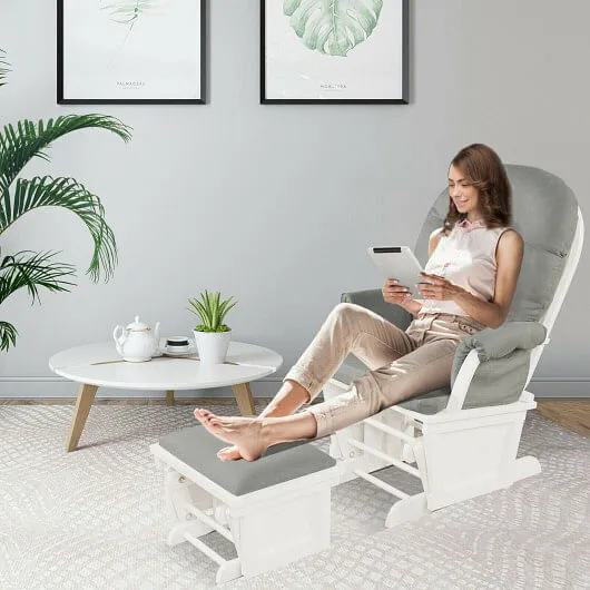 Wood Baby Glider and Ottoman Cushion Set with Padded Armrests for Nursing-Light