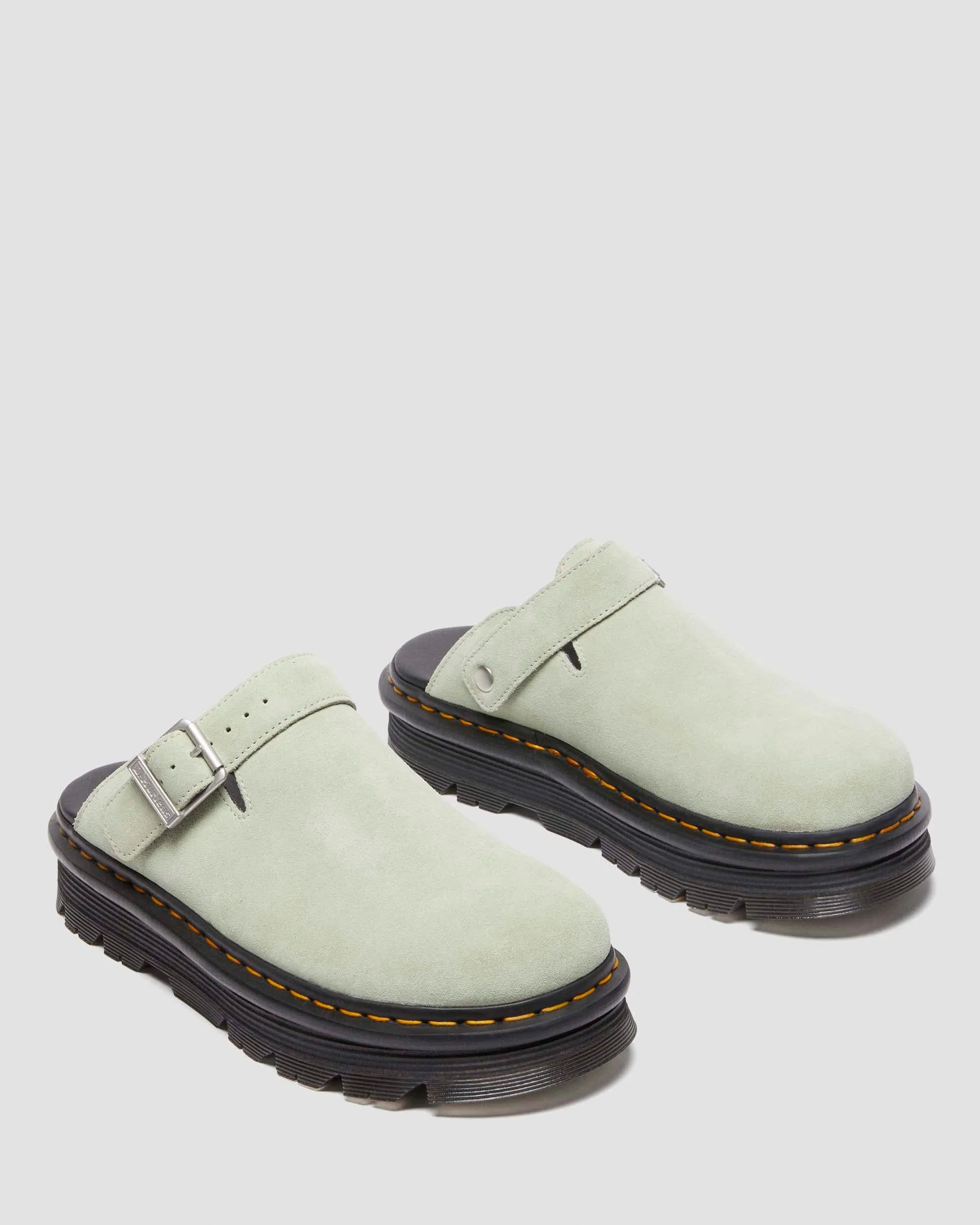 Zebzag Suede Casual Slingback Platform Mules in Green Sage