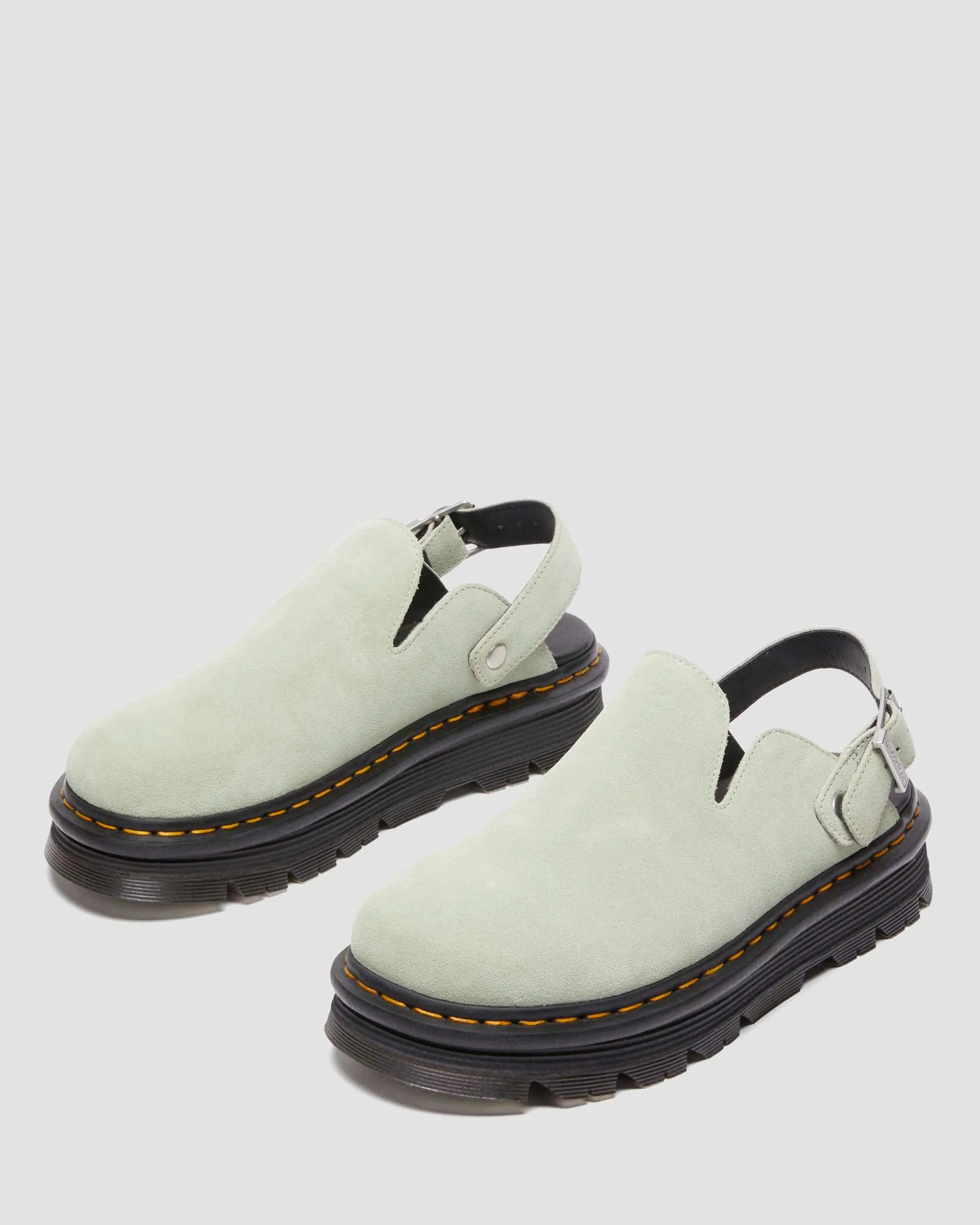 Zebzag Suede Casual Slingback Platform Mules in Green Sage